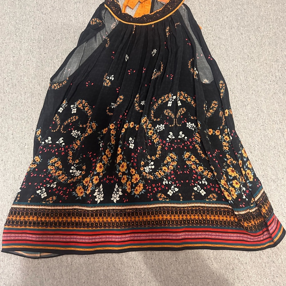 Floral Black and Orange Women's Dressy Tank w/beading at bottom